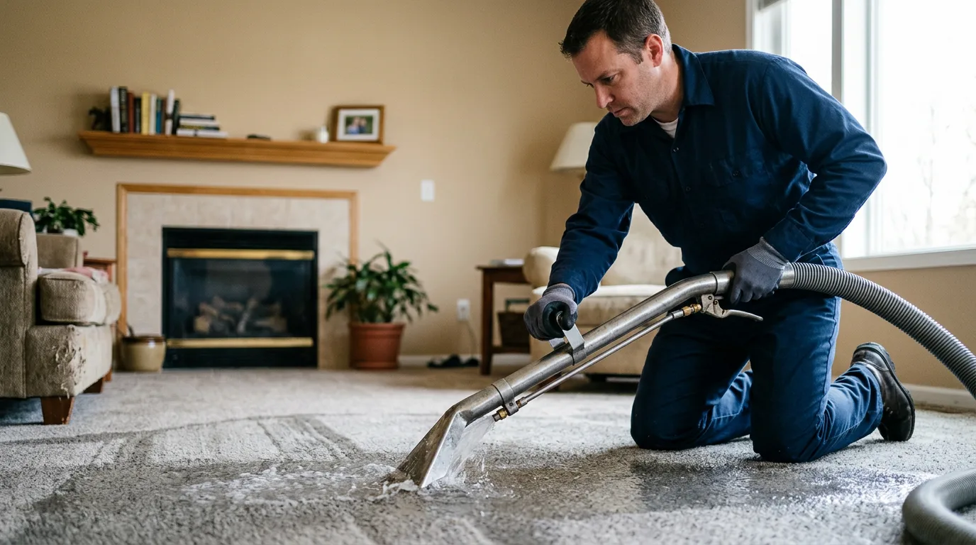 Water damage restoration technician working near Abington, MA